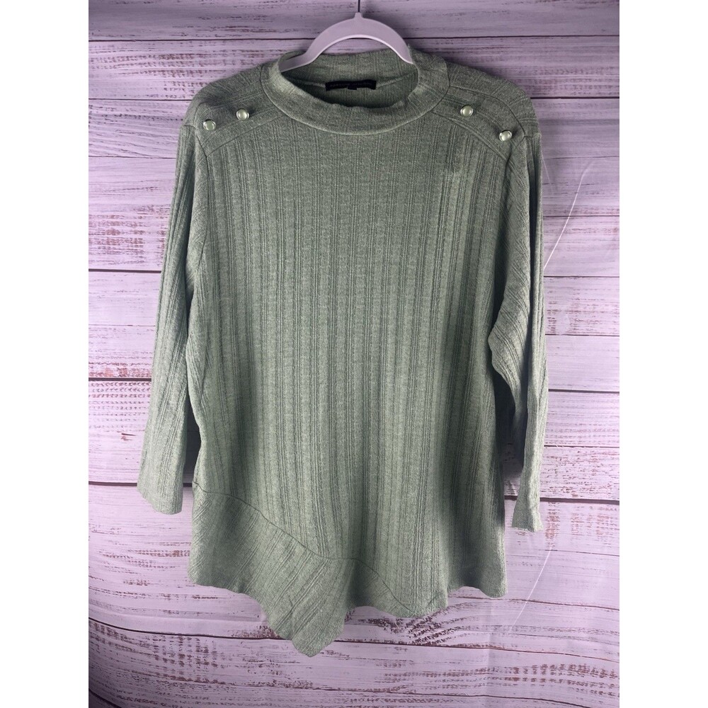 Adrienne Vittadini Sweater Blouse Women’s 2X Green Pullover Long Sleeve